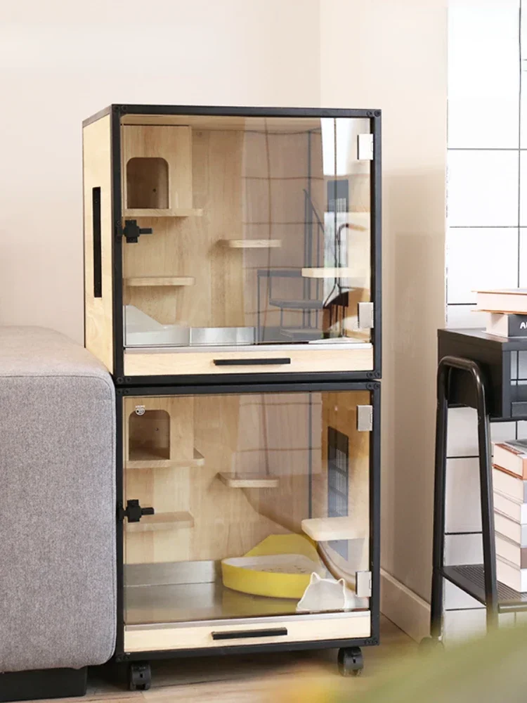 Gabbia multistrato per armadio, aliante per zucchero, totoro, coniglio, criceto, combinazione in legno massello, gabbia per armadio da villa