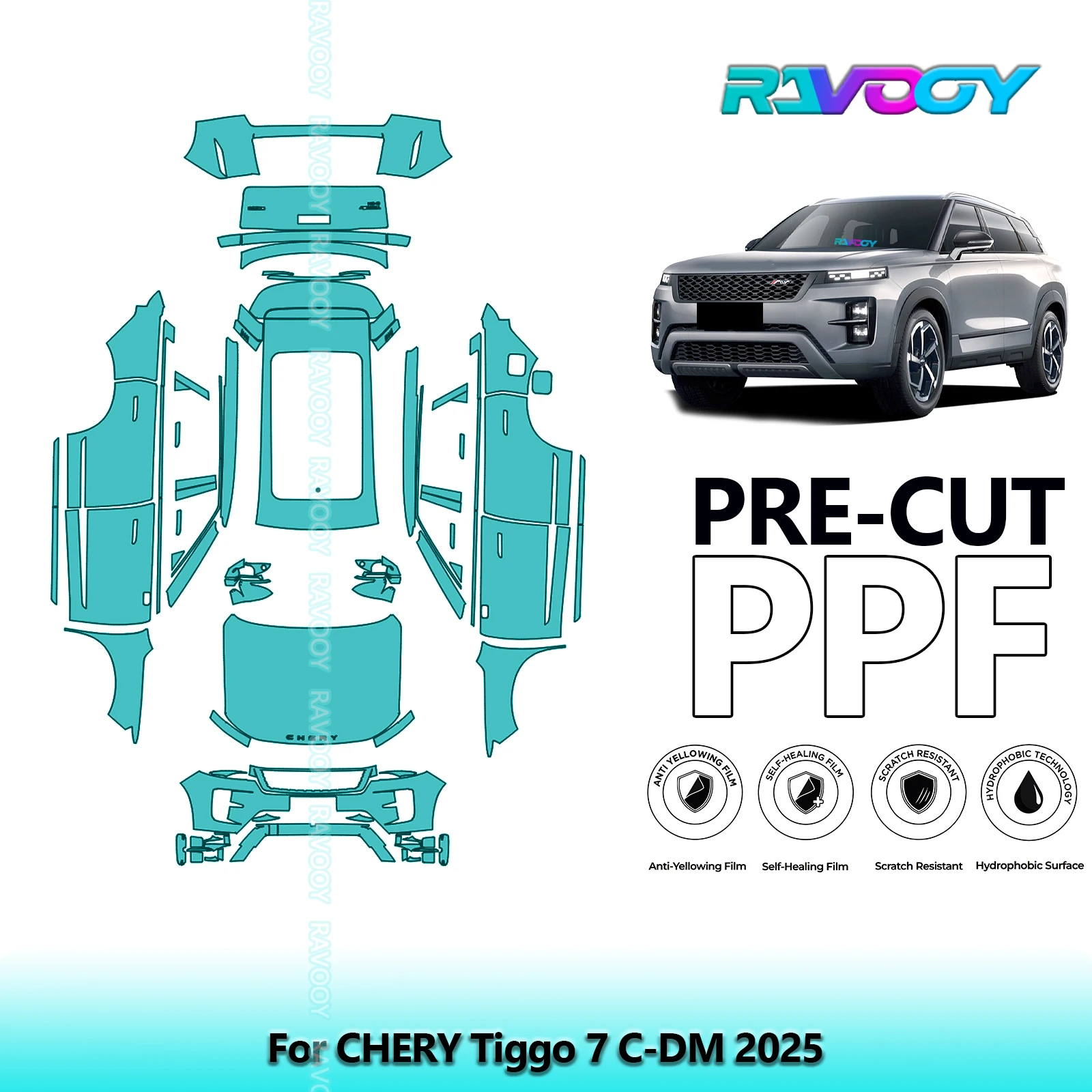 RAVOOY Custom-Fit Precut TPU PPF Full Vehicle Clear Bra Stone Guard EU UK For CHERY Tiggo 7 C-DM 2025