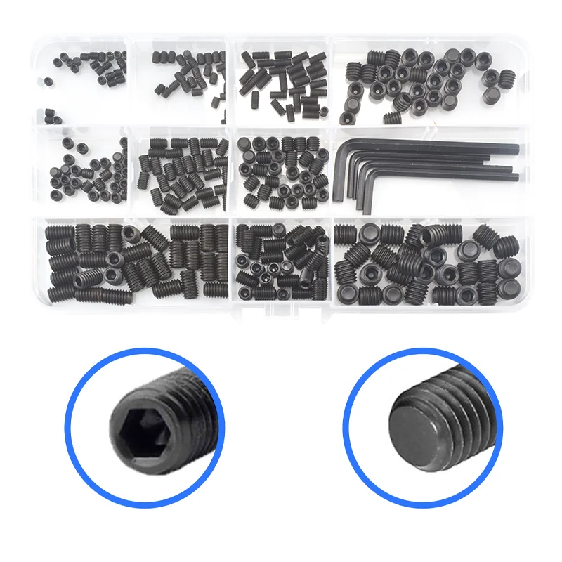 300PCS Hex Socket Set Screw Flat End Stainless Steel M3 M4 M5 M6 M8 Headless Hexagon Socket Grub Screws