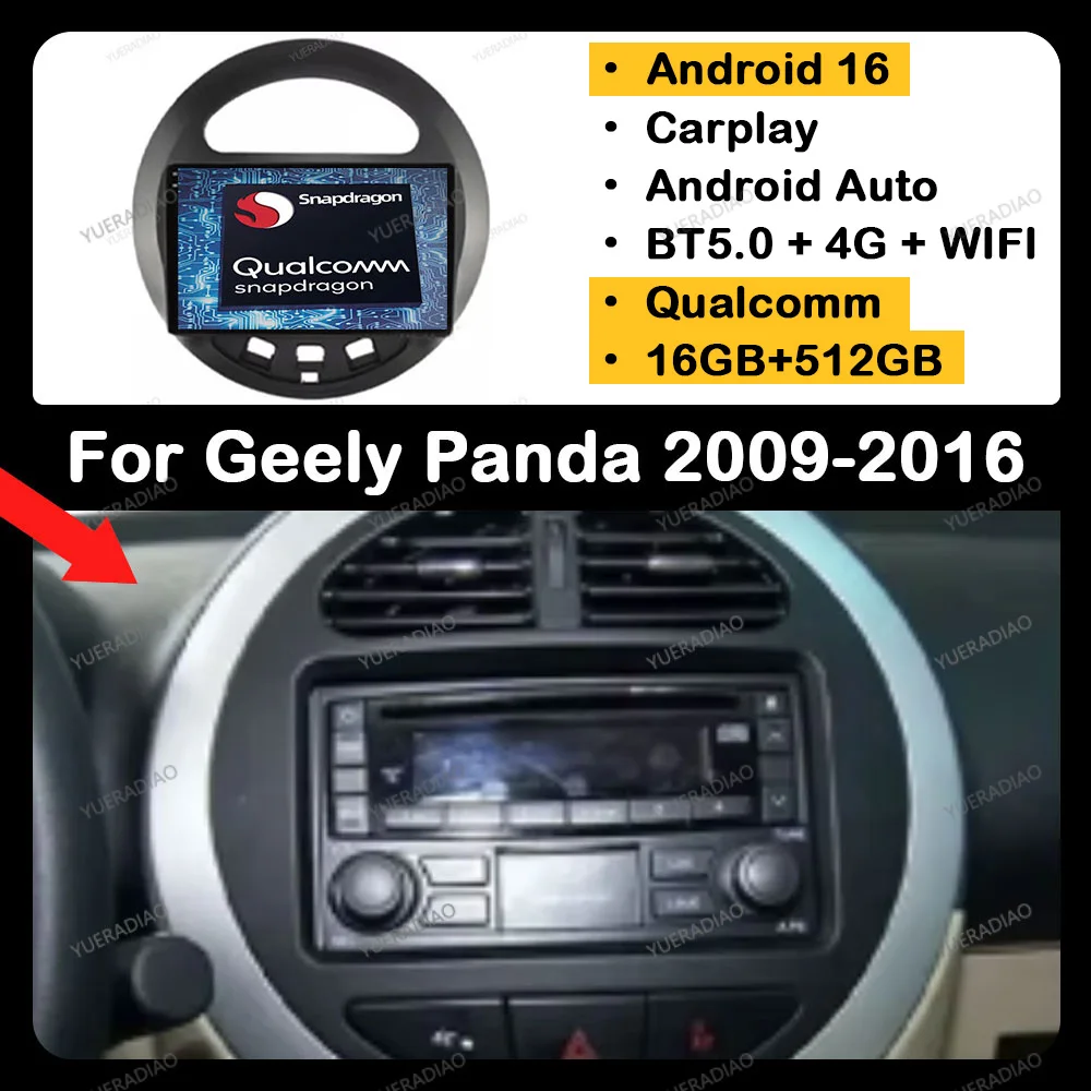 

Android 16 Car Radio For Geely Panda Gleagle GX2 LC Kandi 2009 - 2016 GPS NAVI Multimedia Stereo Video Player Qualcomm Head Unit