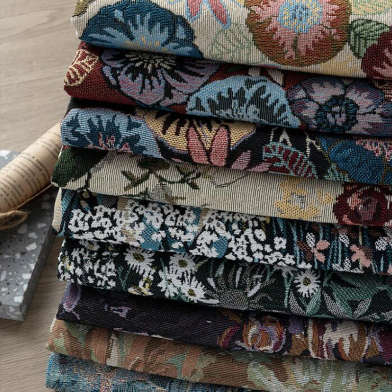 Oil Painting Style Fabric Flower Yarn Dyed Jacquard Fabric Clothing DIY Sewing Luggage Cushions Decorative Cloth by Half Meter