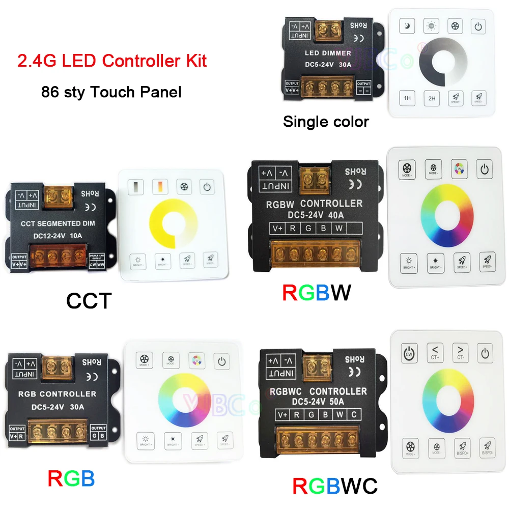 86 sty Touch Panel 2.4G RF Single color/CCT/RGB/RGBW/RGBWC(RGB+CCT) LED Strip Controller 5V 12V 24V DC Light tape Switch Dimmer