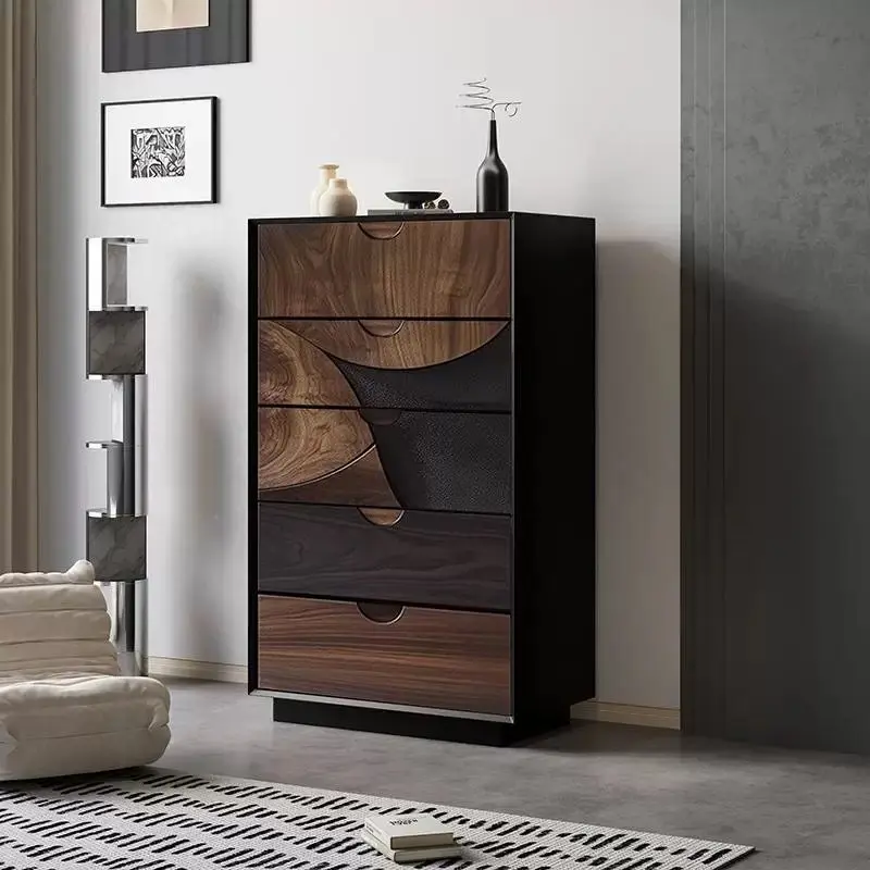 

Wabi Sand Wind Carbonized Entrance Cabinet Solid Wood Bucket Cabinet Wall Storage Cabinet Living Room Bedroom Ash Wood