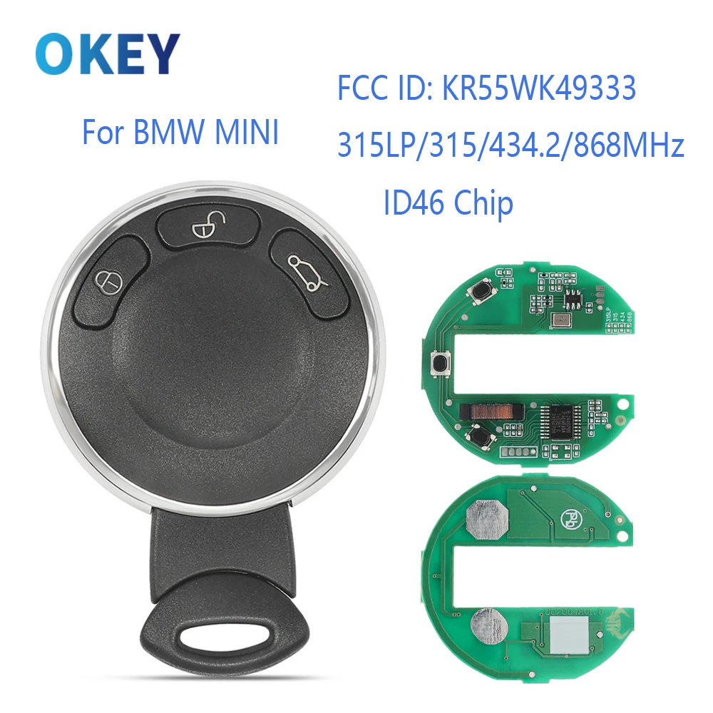 Okey Smart Remote Car Key KR55WK49333 ID46 Chip 315LP/315/434.2/868MHz For BMW Mini Cooper One S D Clubman Cabrio Countryman