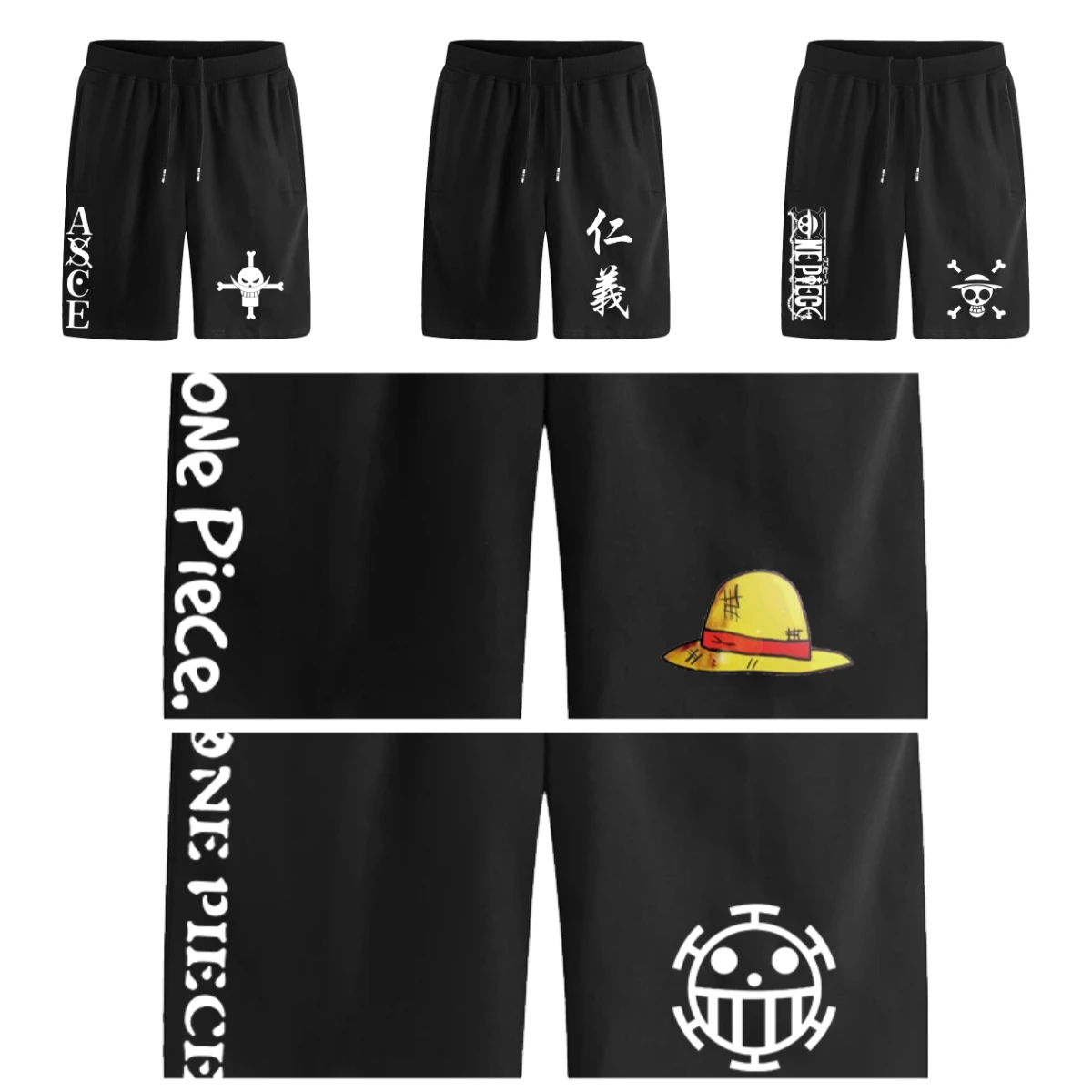 Anime ONE PIECE sombrero de paja Luffy Chopper barba blanca moda estilo de Hong Kong pantalones de cinco puntos pantalones cortos sueltos de talla grande para hombres