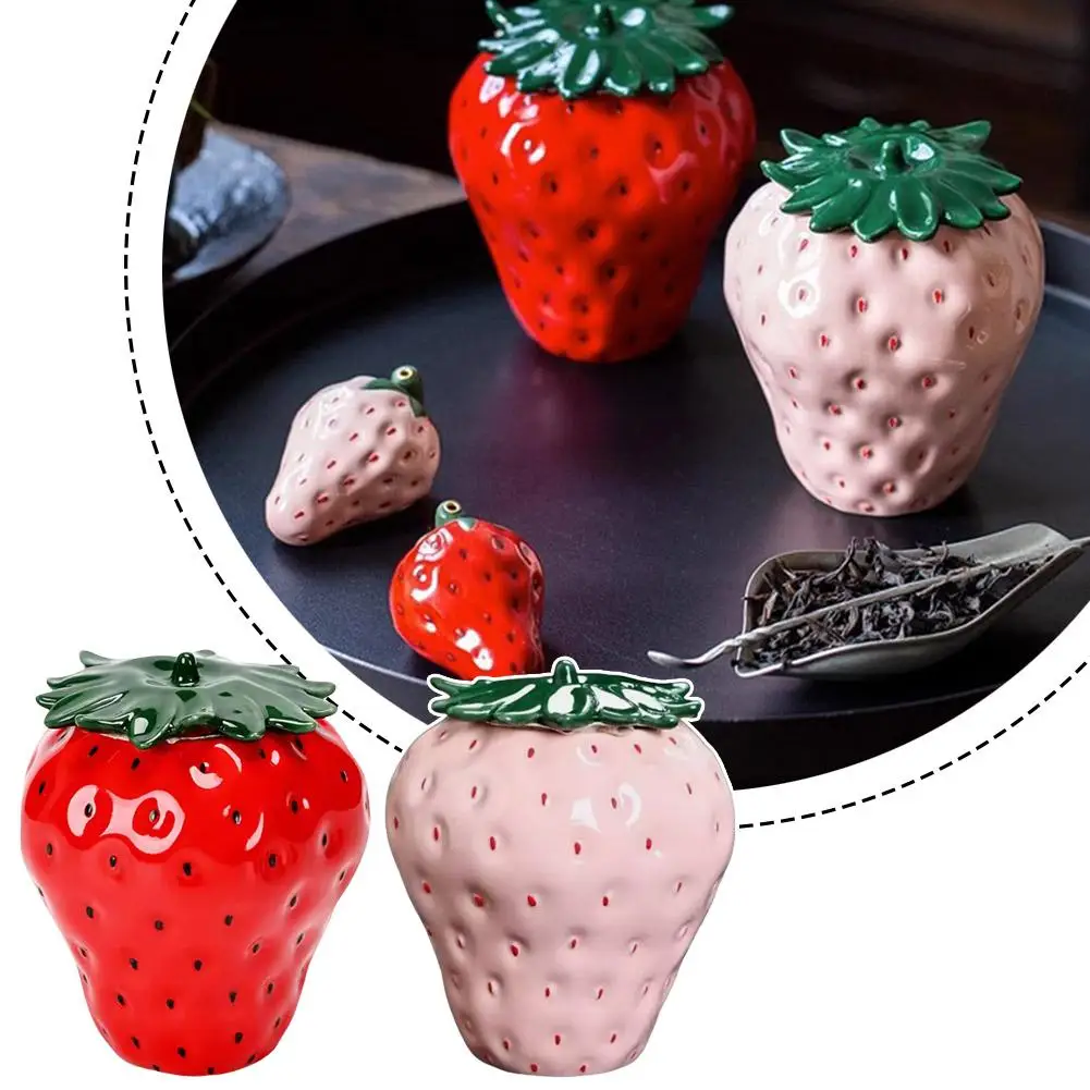 

NEW High-end Strawberry Ceramic Tea Jar Creative Ceramic Moisture-proof Jar Mini Sealed Tea Storage Decor With Black Home C E8U6