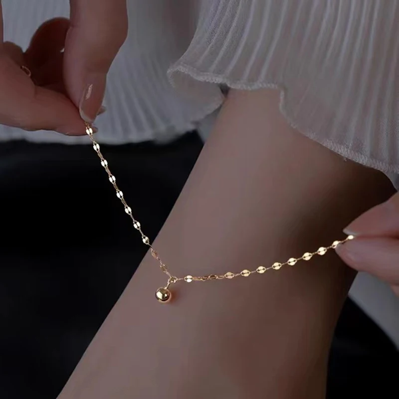 Minimalism Silver Color Beads Anklet for Women Summer Beach Simple Flat Chain Bracelet Barefoot Anklet Jewelry Daily Wear