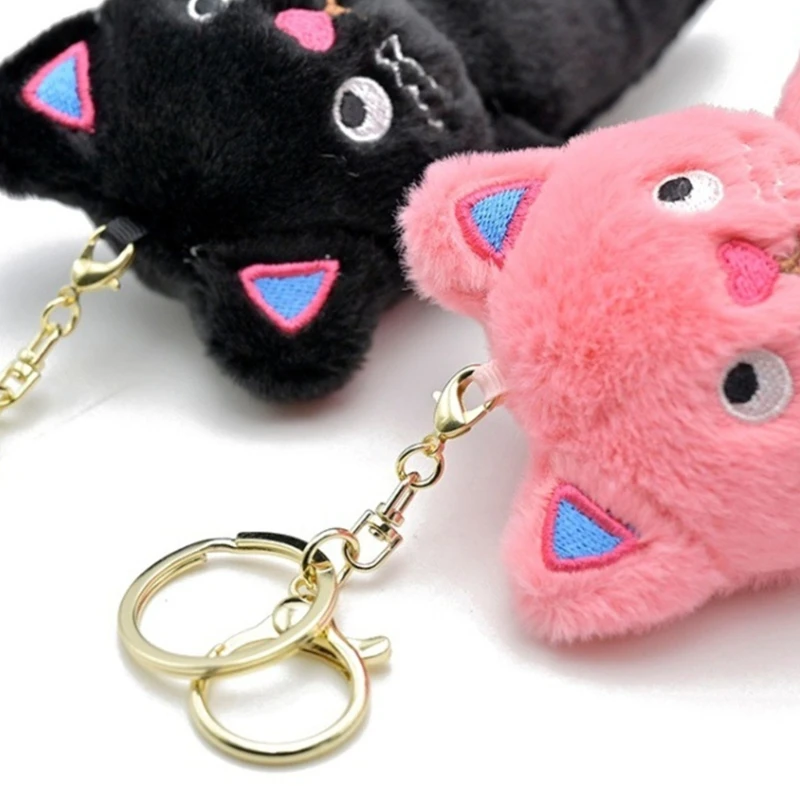 Speechless Cat Keychain Plush Mysterious Black Cat Doll Toy Keyring Bag Charm Backpack Decor Car Keys Holder for Couple