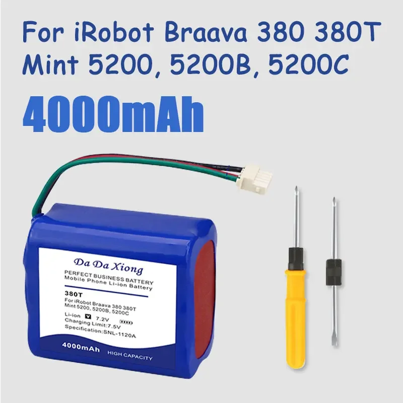 DaDaXiong  New 4000mAh for iRobot Braava 380 380T Mint 5200 5200C Rechargeable Battery Vacuum Cleaner Accessories