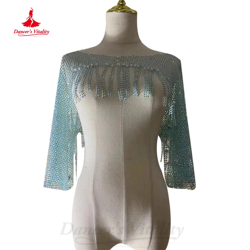 Belly Dance Costume Women Customsized Senior Mesh Coat Full AB Stones Half Sleeves Bellydance Coats Children Oriental Top