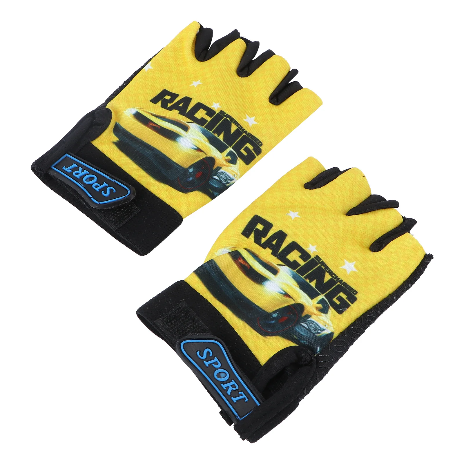 

Children Half Finger Gloves Yellow Car Design Premium Breathable Material Anti-Slip for Cycling Biking Running Hiking Outdoor