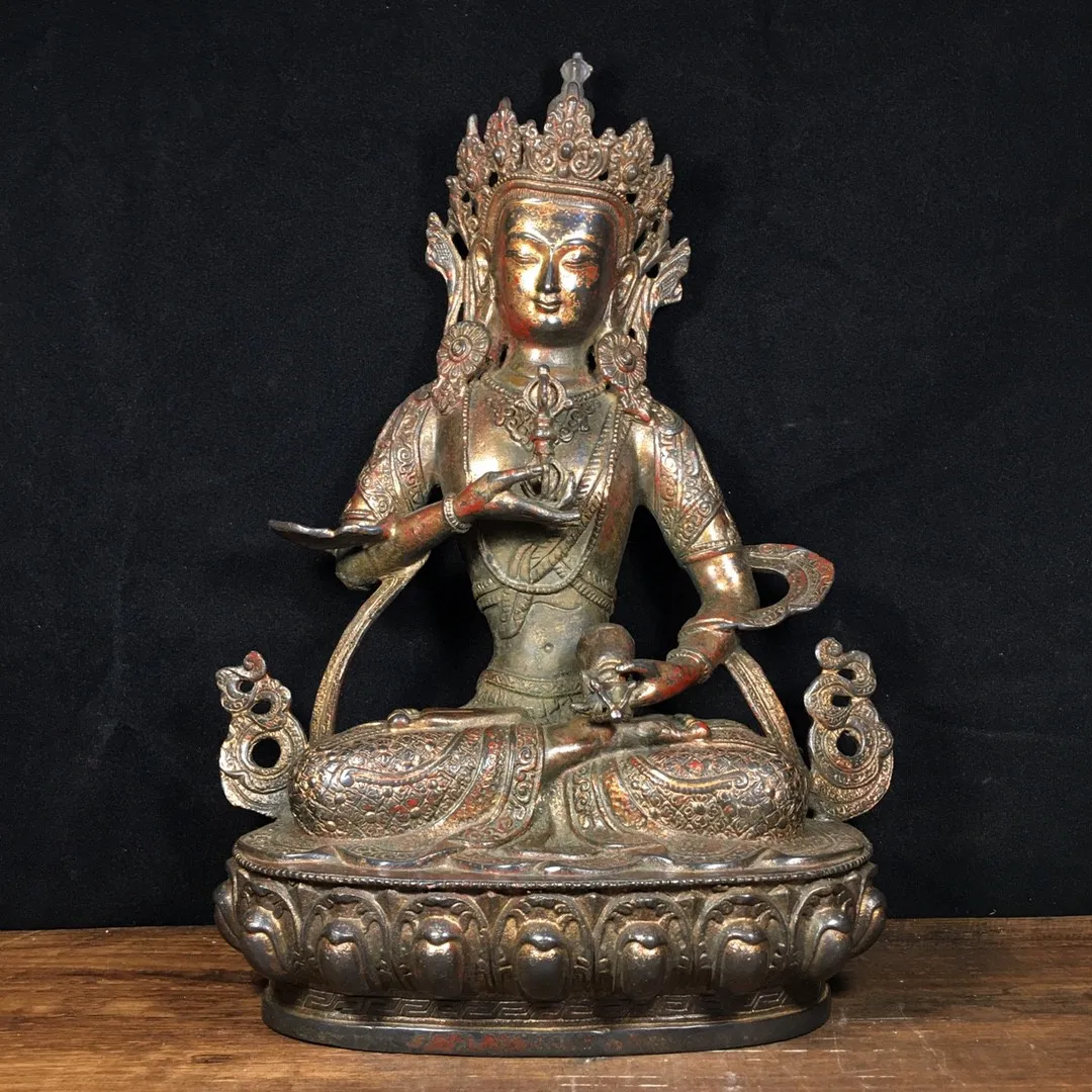 Nepalese Tibetan Old Bronze Buddha, Mud Vajra Bodhisattva, Avalokitesvara Bodhisattva Statue, Home Buddha Hall Supplies, Decorat