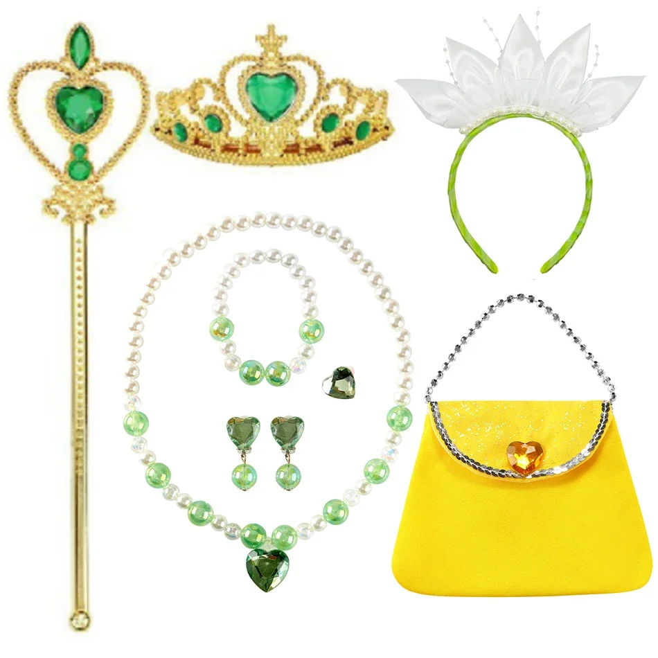 Tiana Accessories Girls Tinker Bell Headband Crown Wand Gloves Necklace Bracelet Earrings Princess Wing Sets For Kids Birthday