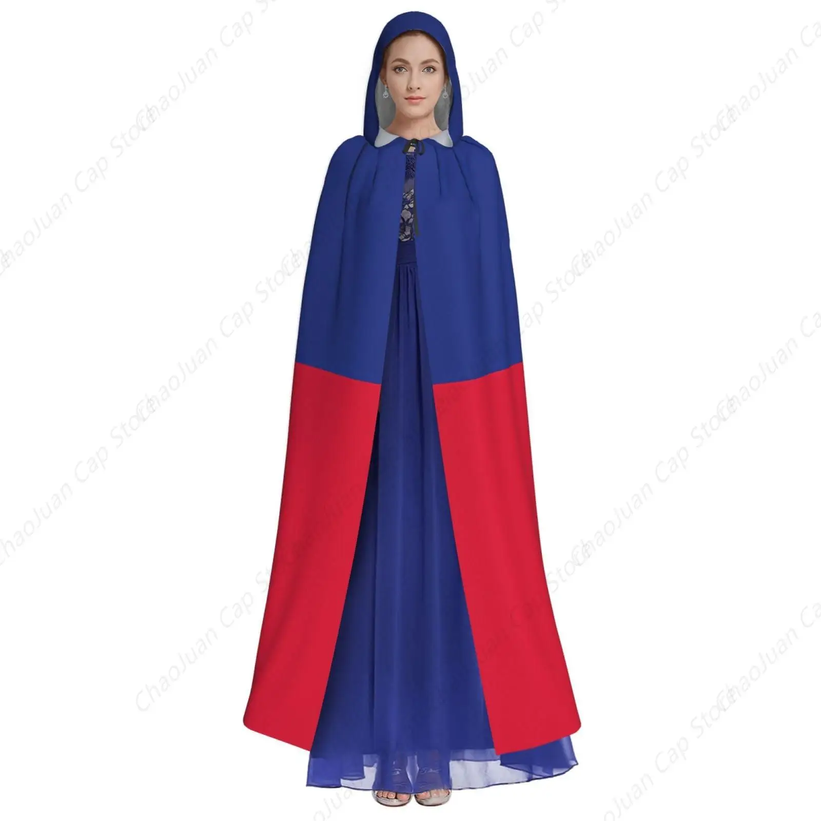 Haitian Flag Hood Cloak,Hooded Cape Cloak,Halloween Witch Wizard Raven Vampire Cosplay Costume