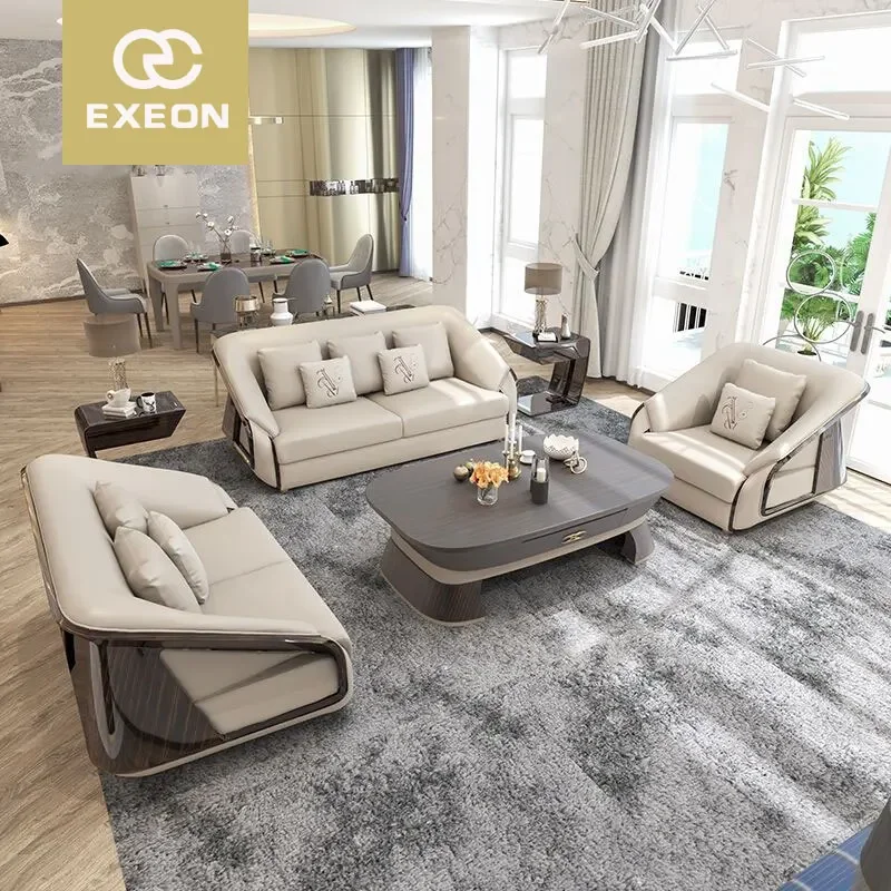 Postmodern Living Room Minimalist Luxury Big Apartment Villa Furniture Is Light Luxury Leather Sofa