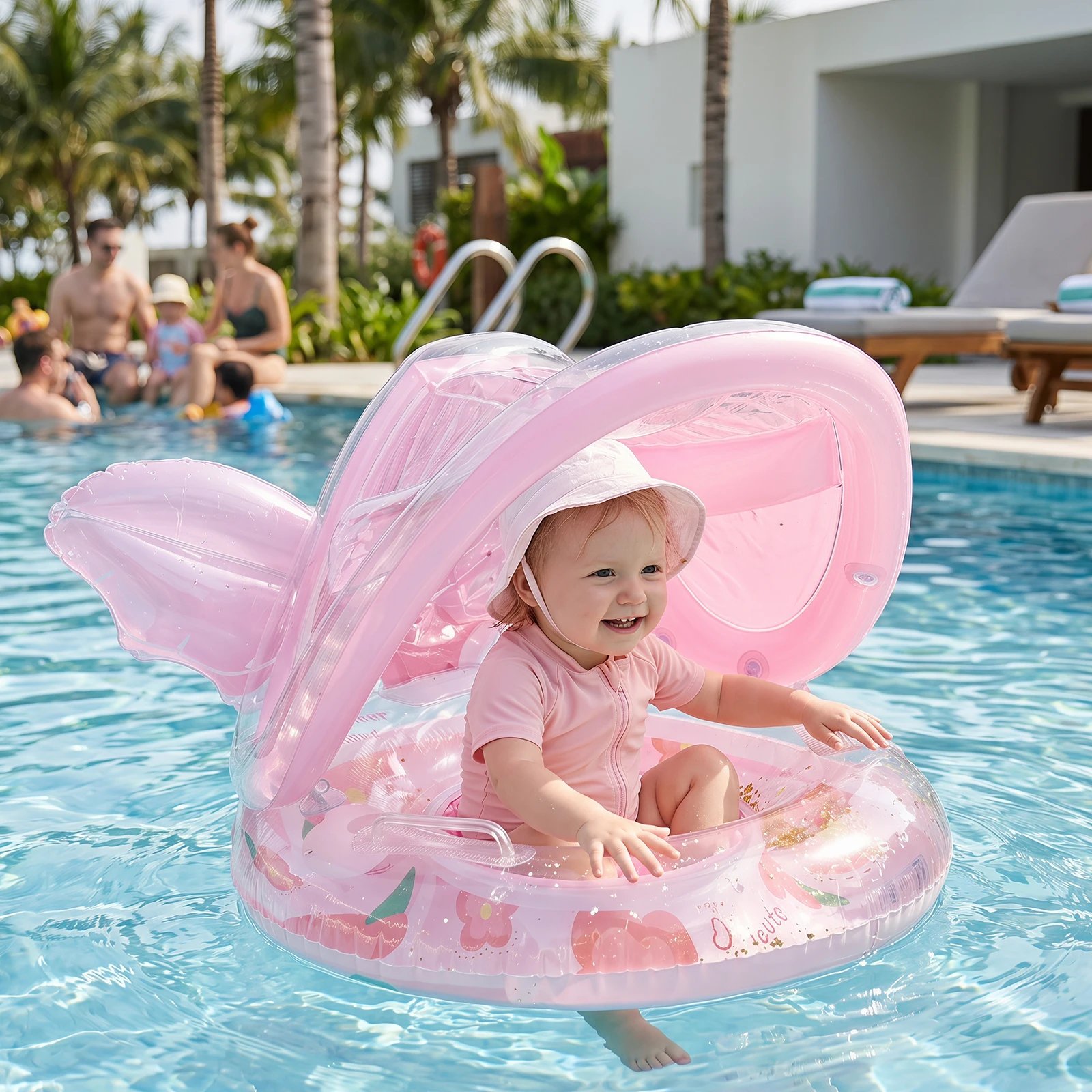 PVC Sequins Flower Baby Float Anti-Rollover Inflatable Toddler Pool Floaties Infant Pool Swimming Seat For Water Sports