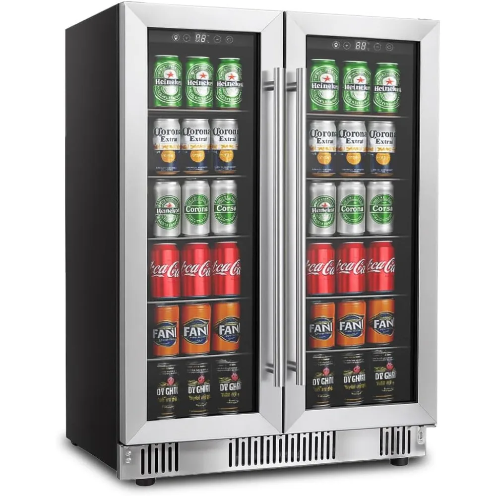 24-Zoll-Getränkekühlschrankkühler, 5,4 Kubik/176 Dosen großer Kühlschrank mit zwei Zonen und Glas-Fronttür, unter der Theke klein