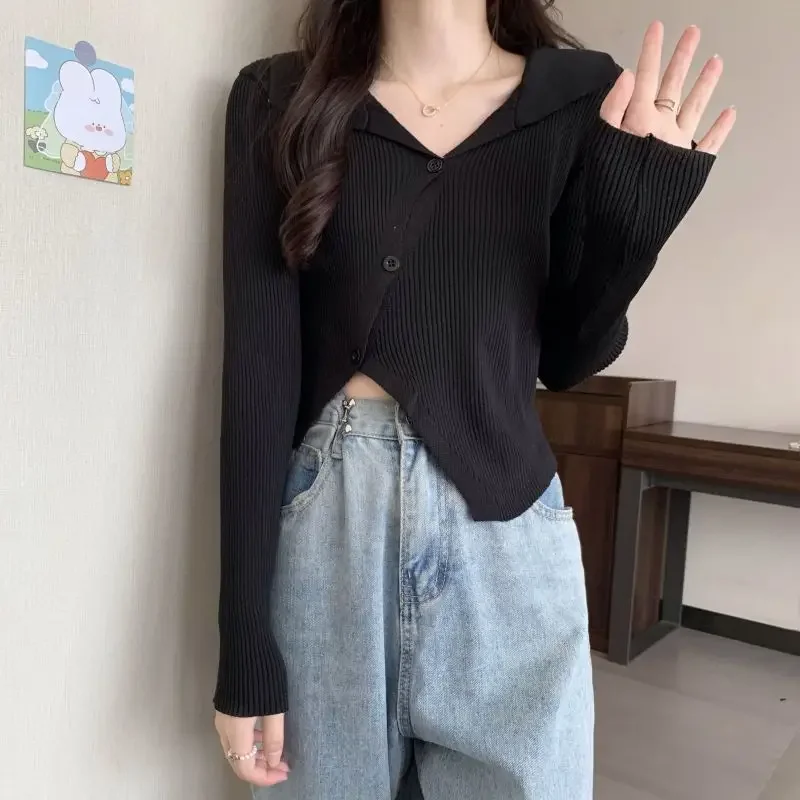 Wearing Outside Slim Fit New Top Niche Sweater Knitted Short Cardigan Base Long Sleeved Korean Version Lazy Loose Fit for