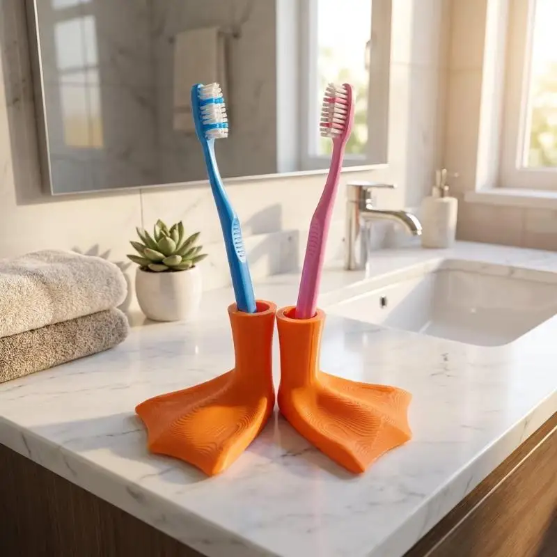Bathroom Supply 1/2Pcs Duck Foot Toothbrush Holder Lovely Duck Paw Toothbrush Stand Countertop Storage Rack Cute Decor Organizer