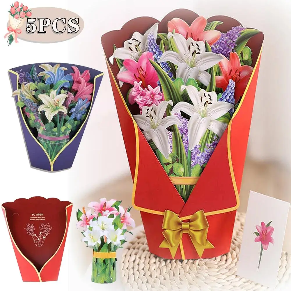 

1PCS Paper Flower Bouquet Card 3D Pops-up Bouquet Forever Paper Hand Bouquet Valentine's Day Gift Mother's Day Cards