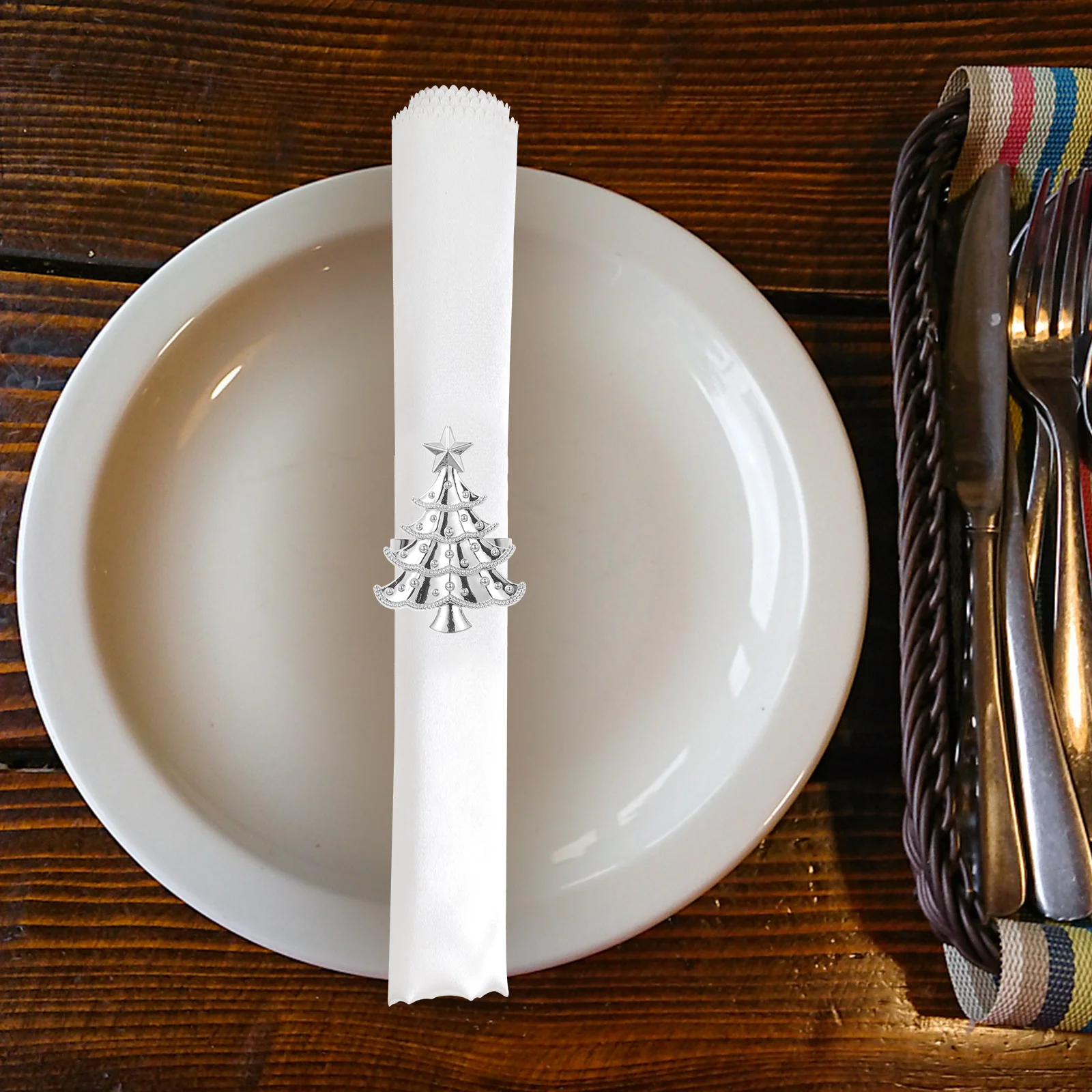

6Pcs Table Decors Set Christmas Tree Napkin Rings Alloy Napkin Clips for Party Banquet Dining Decoration Gift Table Decors