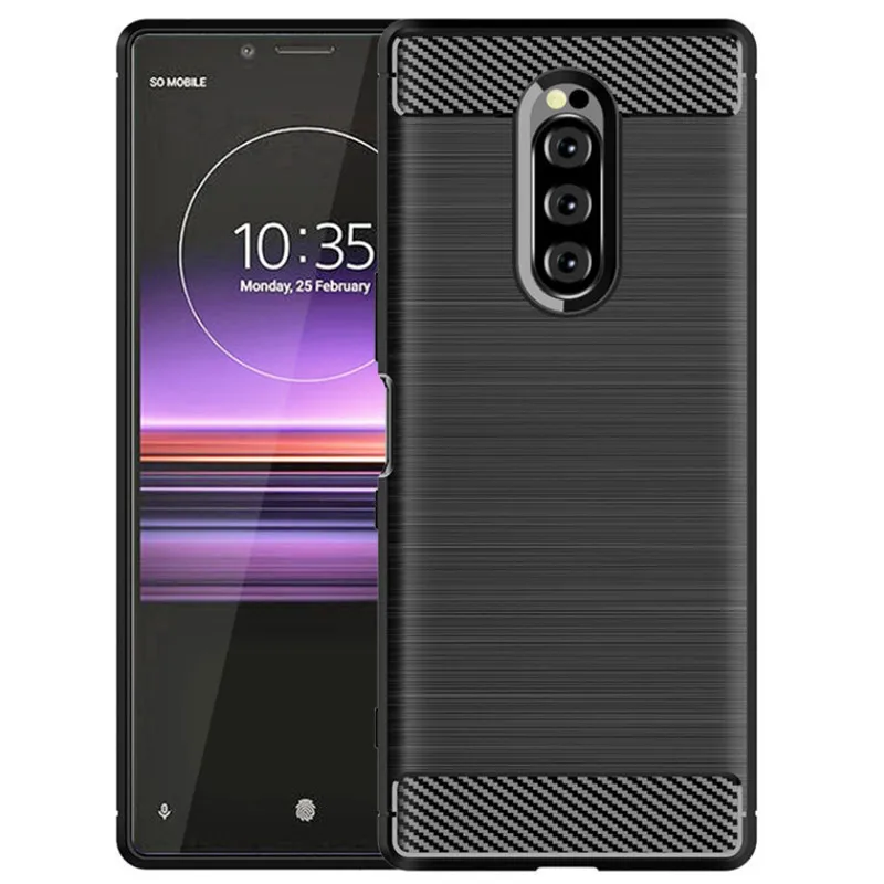 For Sony Xperia 1 Case Luxury Carbon Fiber Skin Soft Silicone Case For Sony Xperia1 Full Protective Phone Cover