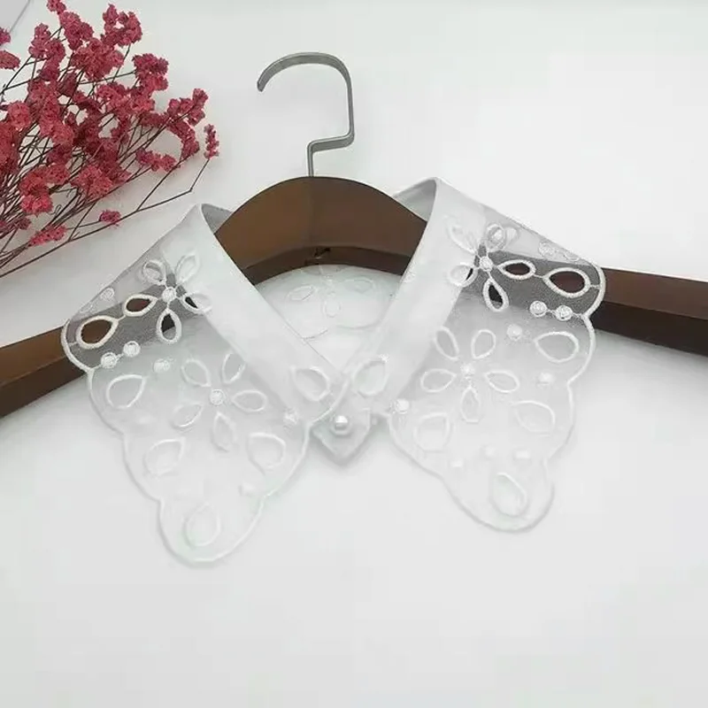 Chemise à fleurs blanches élégante, faux colliers pour femmes, en mousseline de soie, fait à la main, solide, col à revers détachable, mode dames, collier épais