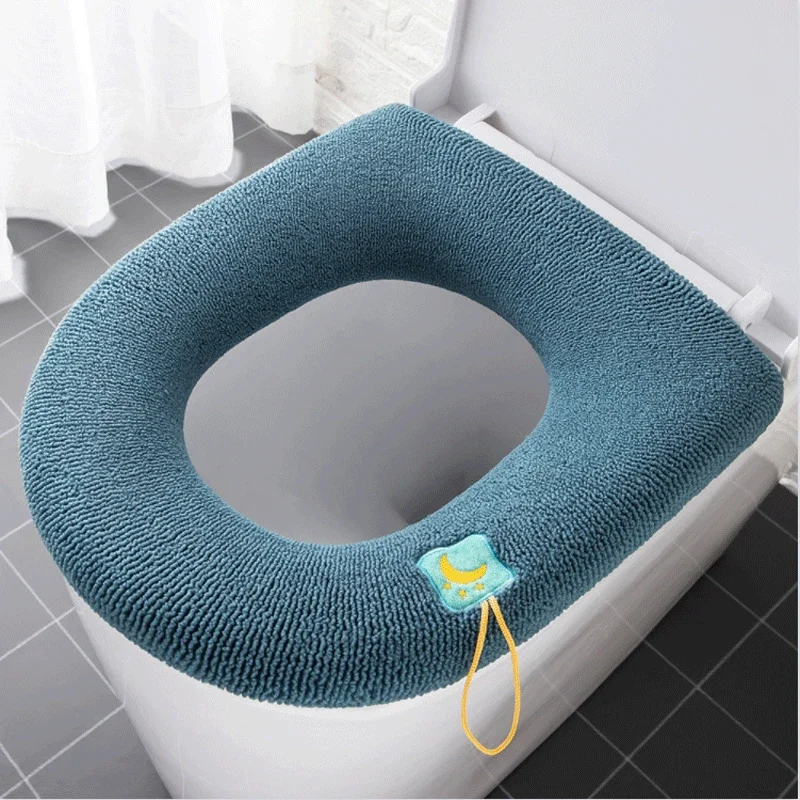 1Pcs winter universal warm toilet seat cover washable bathroom accessories knitted solid color O-shaped toilet seat cover