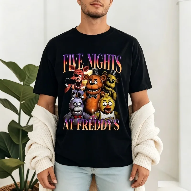 Five Nights At Freddys T Shirt  Horror Game Print Unisex  Men Women Modal Soft Short Sleeve Game Black White Casual Tees