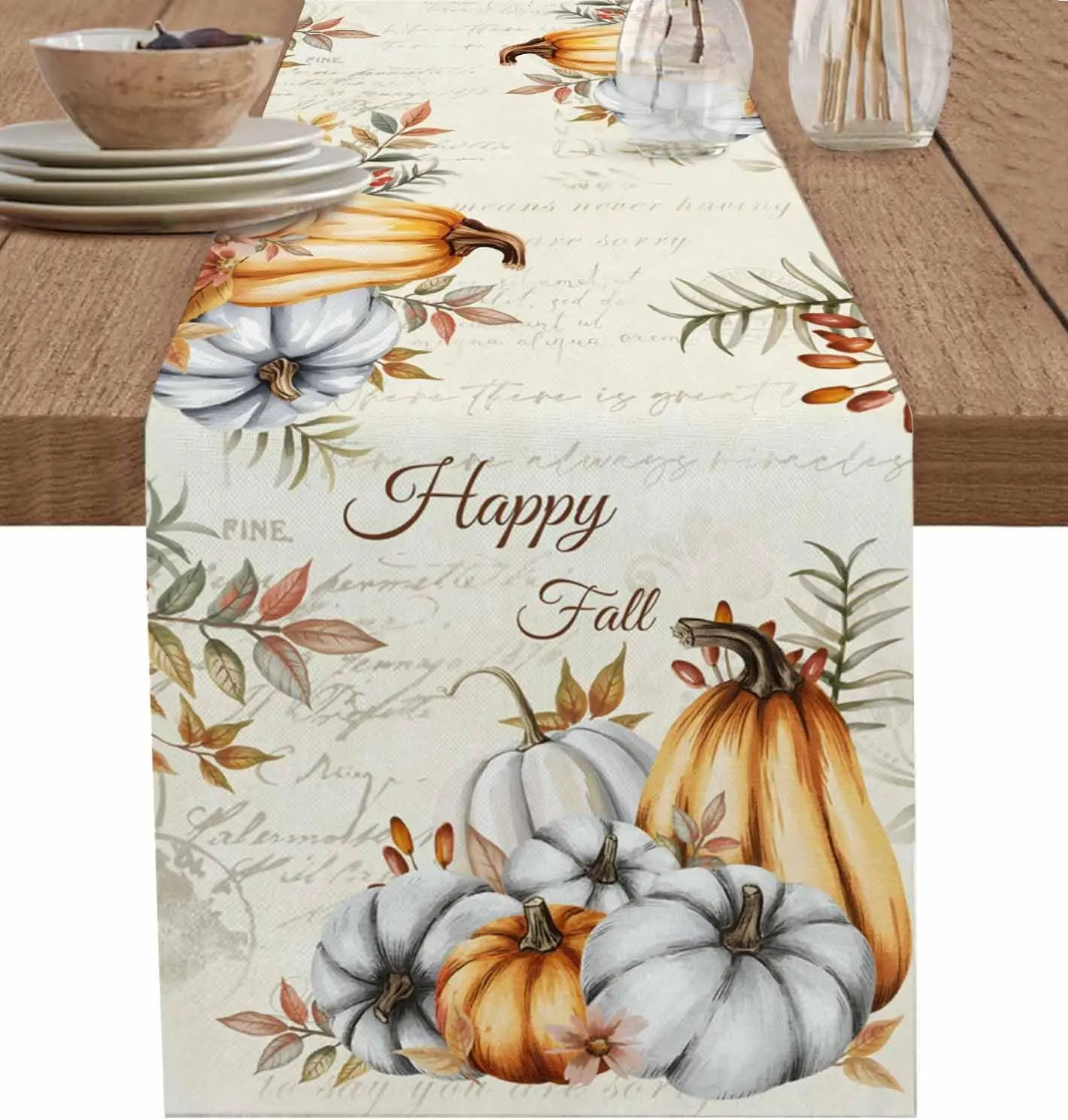

Fall Thanksgiving Pumpkins Linen Table Runner Party Table Decor Farmhouse Kitchen Dining Table Runner Autumn Decorations