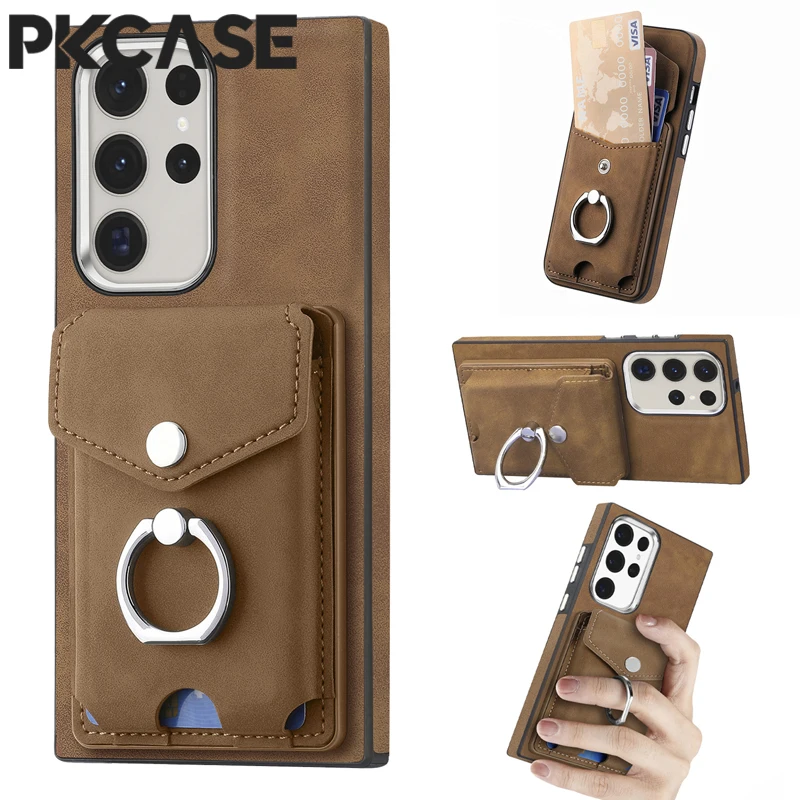 

PKCASE Card Wallet Case For Samsung S24 S23 S22 Ultra Plus S21 FE Kickstand Cover For Galaxy A05 A05S A04 A04S A04E A03 A13 A12