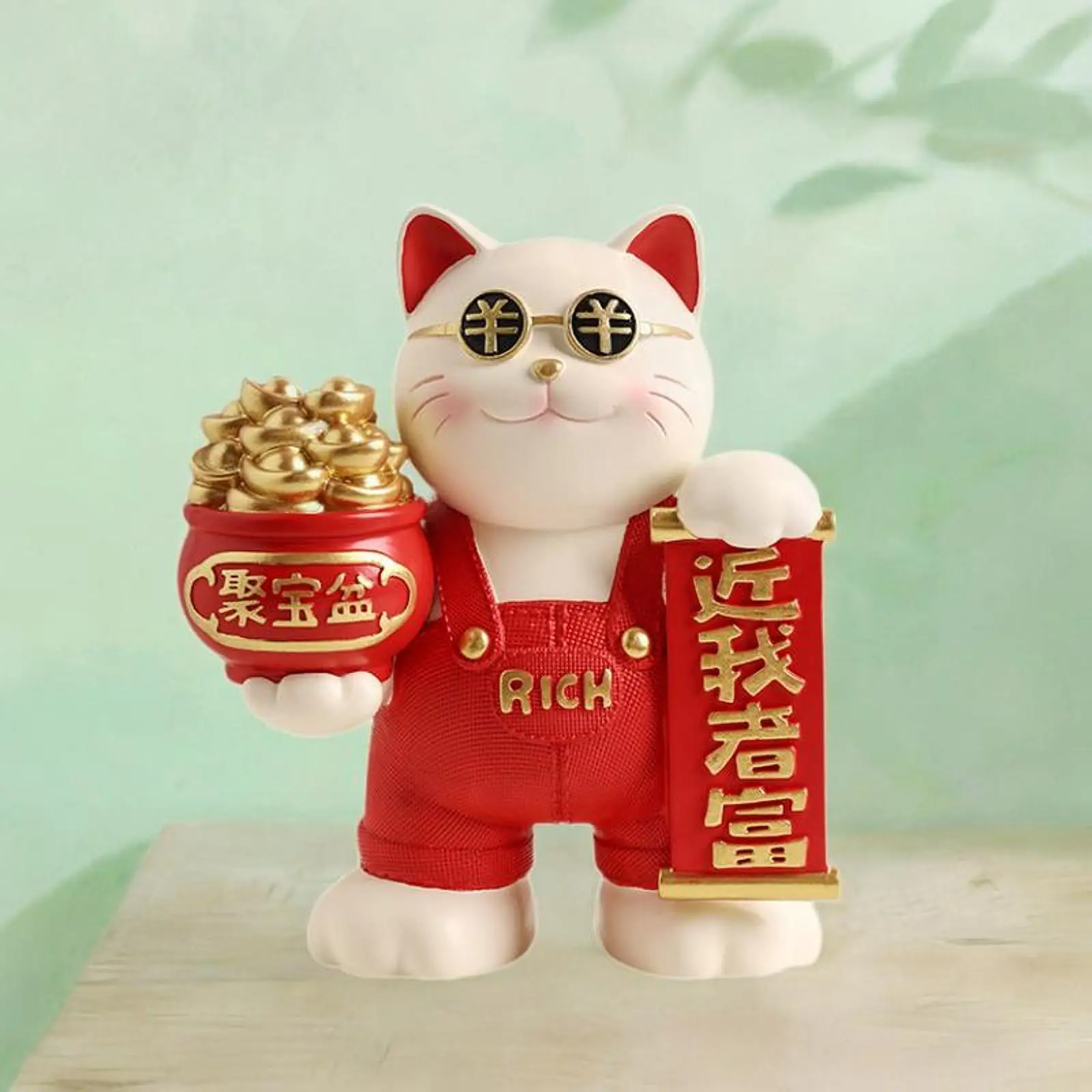 Fortune Cat Figurine Lucky Cat Statue Modern Resin Animal Sculpture Mascot Cat for Shop Business Opening Studio Car Dashboard