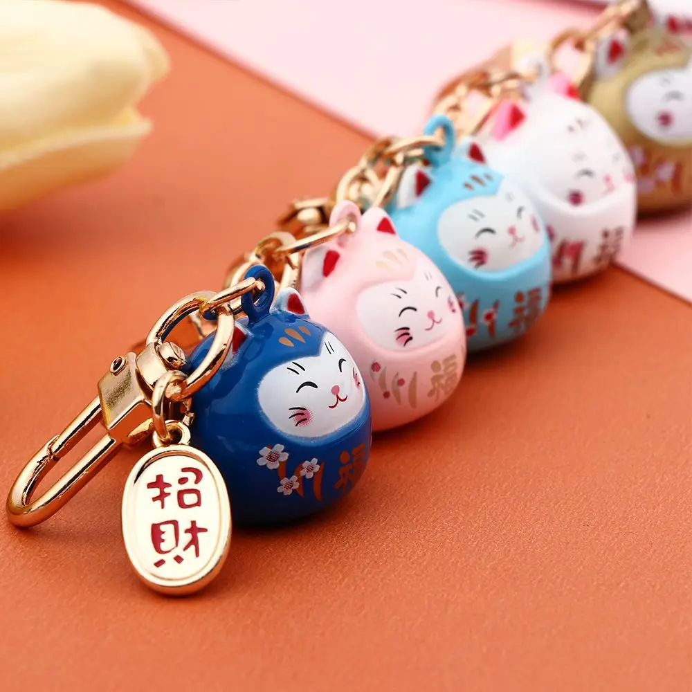 Japanese Cute Lucky Cat Keychains Cartoon Lucky Cat Key Chains Car Bag Charm Ornaments Pendant Keyring Jewelry Couple Gift