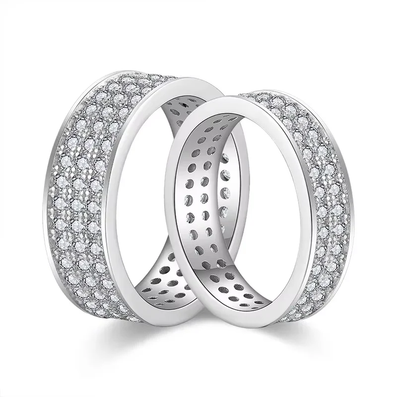 M-JAJA 1.8CT Moissanite Wedding Band for Women/Man 3 Row Eternity Diamond Ring 925 Silver Gold Plated Wedding Party Jewelry Gift