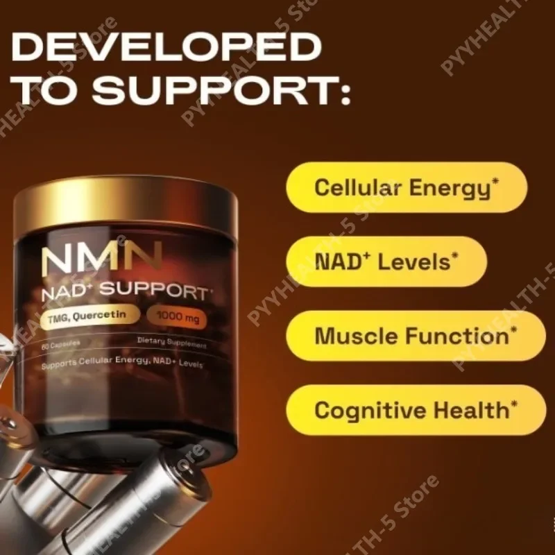 NMN NAD+ Support Capsules 1000mg Serving with Quercetin for Cellular Energy, Focus and Daily Wellness Supplement, 60 Count