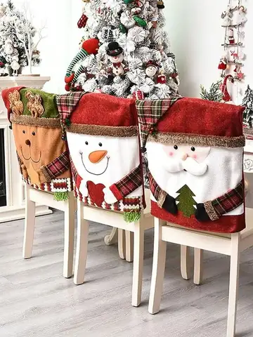 1pc Christmas Chair Cover Xmas Santa Clause Snowman Decorations Dining Kitchen Chair Covers Nativity New Year Home Decor Props