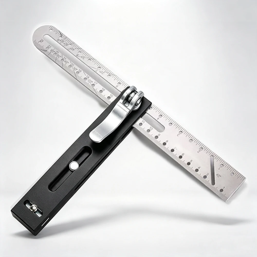 1Pc Woodworking Scriber Ruler High Accuracy T-Shape Multi-Angle Scribing Tool Aluminum Alloy Movable Angle Ruler Gauge