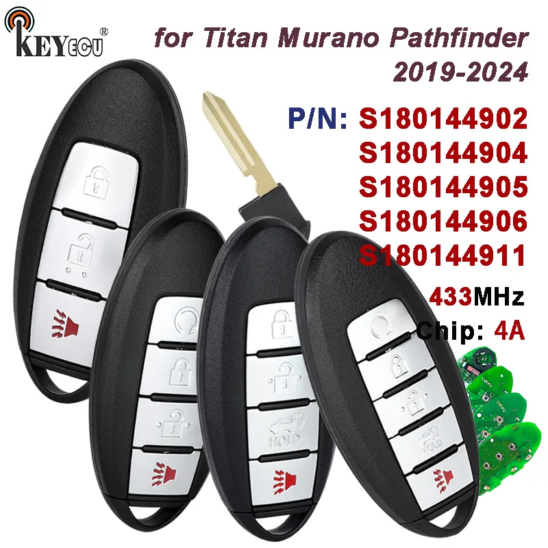 

Чип KEYECU 433,92 МГц 4A S180144902/S180144904/905/906/911 для Nissan Titan Murano Pathfinder 2019-2024, умный дистанционный брелок
