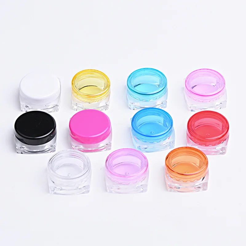 

200pcs Empty 2g Small Clear Square Round Plastic PS Jar Cosmetic Sample Bottles Pot Nail art Gel Box Crafts Storage Case