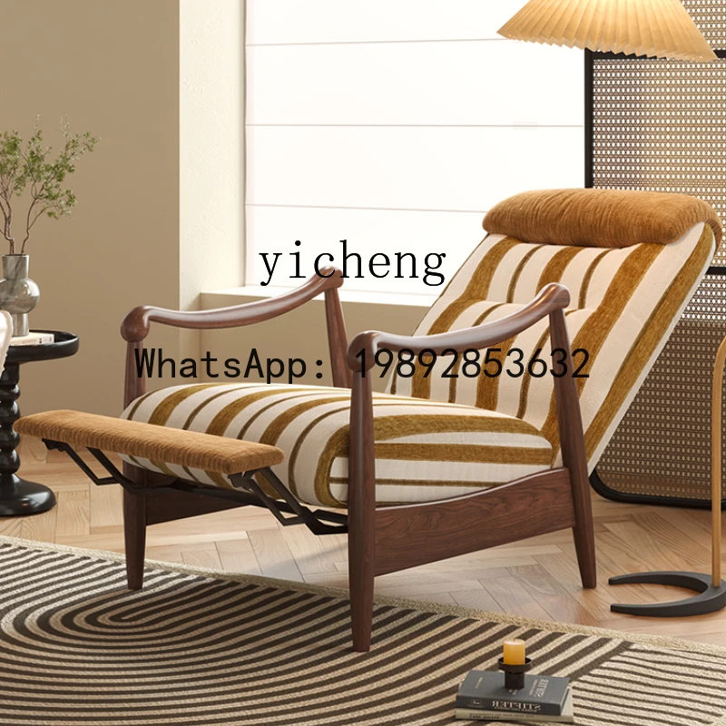 AB  retro single sofa chair multi-functional  adjustable solid wood leisure chair extended headrest