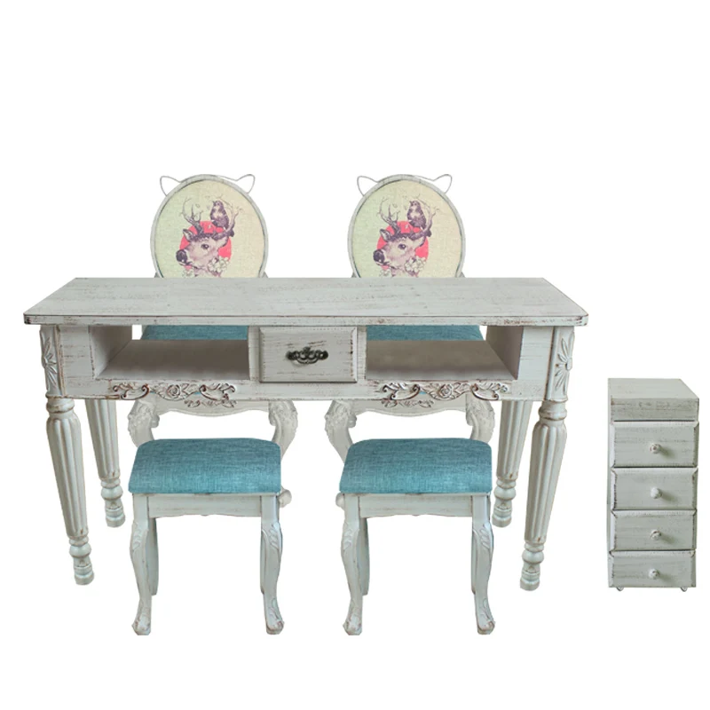 White nail table and chair set double three Japanese nail bench