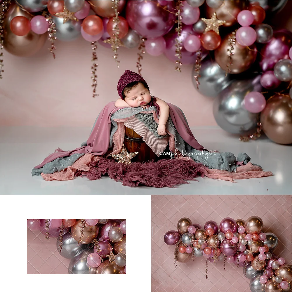 

Magnificent Birthday Balloons Archway Backdrops Kids Newborn Photography Props Child Adult Photocall Decors Pink Wall Background