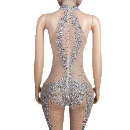 Designer Full Crystals Tight Fitting Jumpsuit Gala Prom Red Carpet Star Wear Night Party Outfit Hollow Out Jumpsuit Jiaochaku
