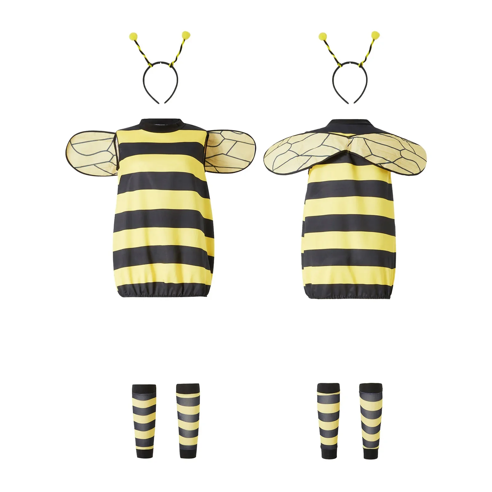 Halloween Bee Costumes Women Holiday Honey Bee Costume Adult Kids Little Bee Costume Antennae fascia + Dress + Wings + scaldamuscoli