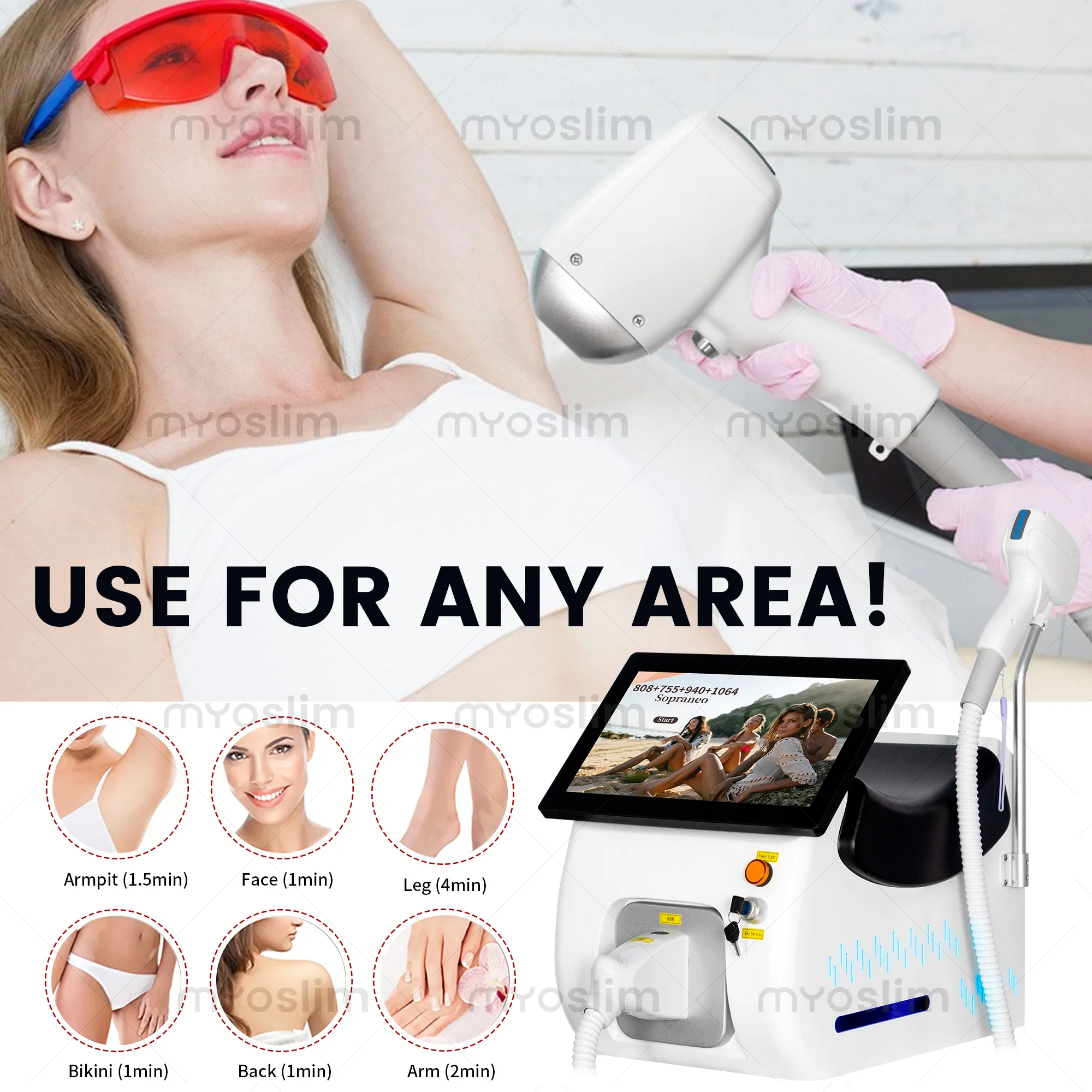Myoslim 5000W FAC 10 Bars 808nm Diode Hair Removal Machine Cooling Head Lase Permanent Painless Skin Firming Alexandrit Epilator