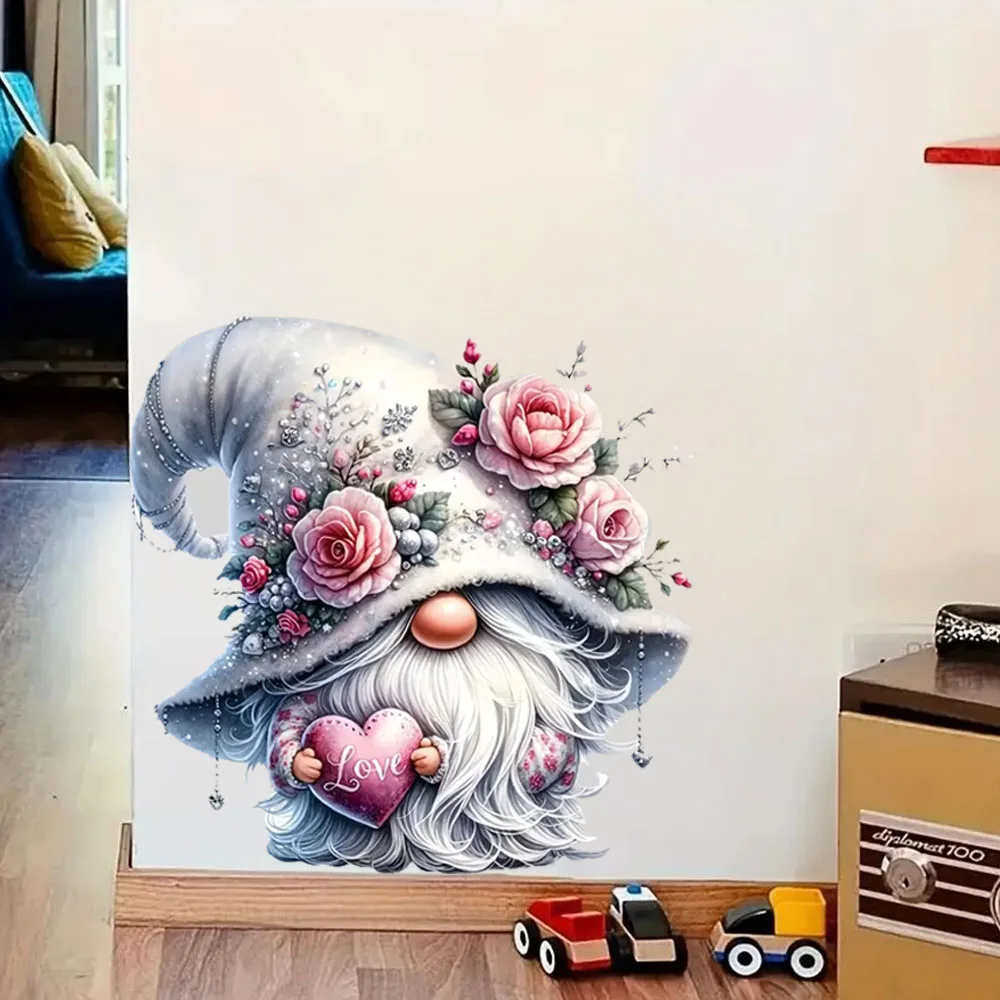 QT2643#Charming Gnome and Florals Vinyl Sticker Reusable Vinyl  Sticker for Toilet Lid, Bathroom Decor