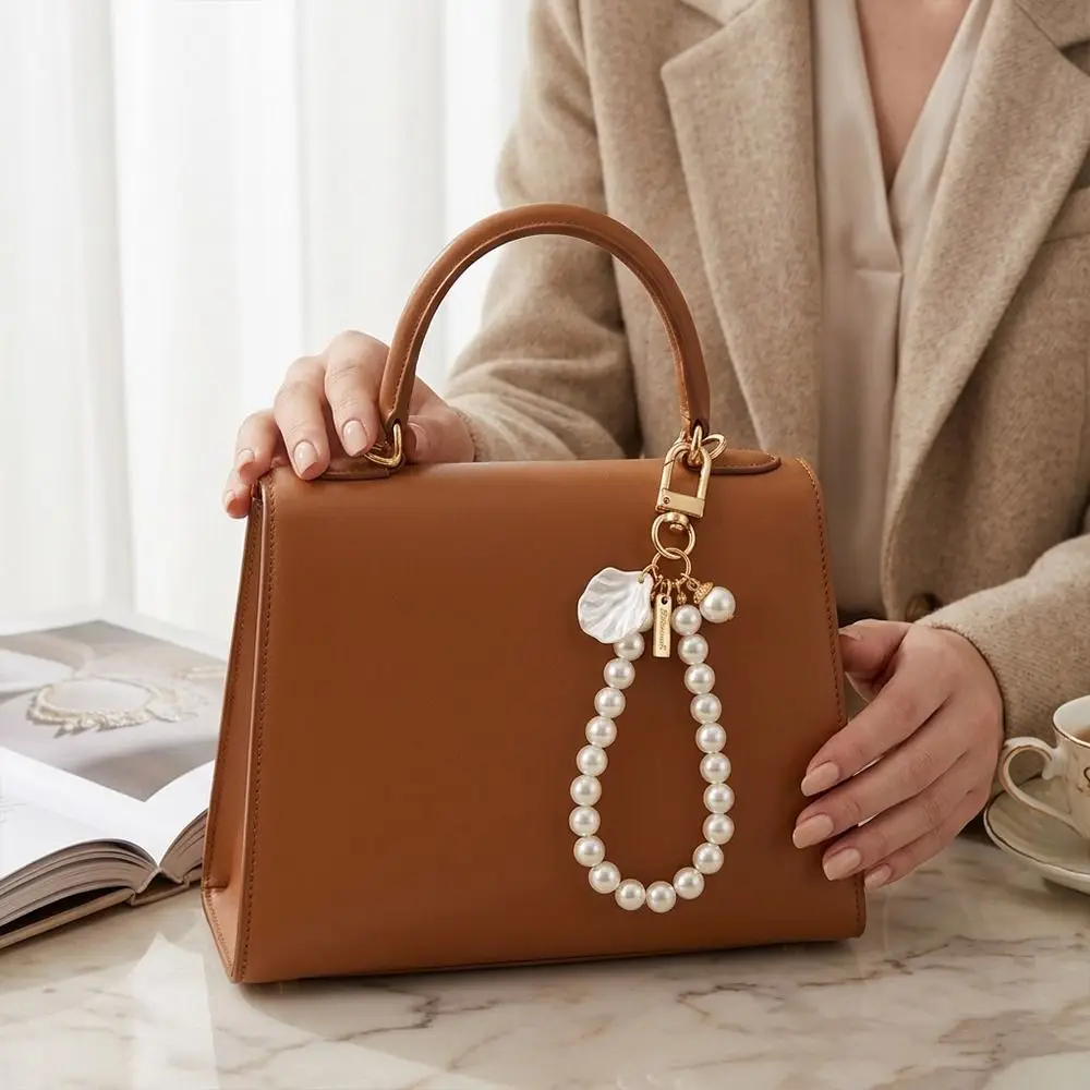 New Heart Shape Keyring Pendant Pearls Shell Alloy DIY Camera Chain Backpack Hanging Decoration