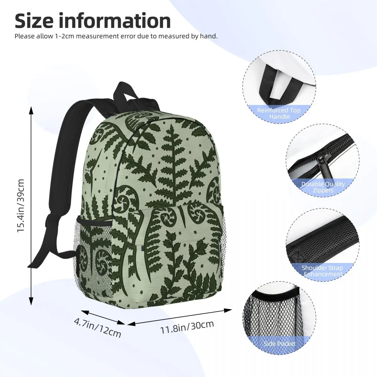 Colorful Fern Plant Grass Backpack Daypack Large Capacity Boys Girls BookBag Shoulder Bags for Men Women Kids School Bag