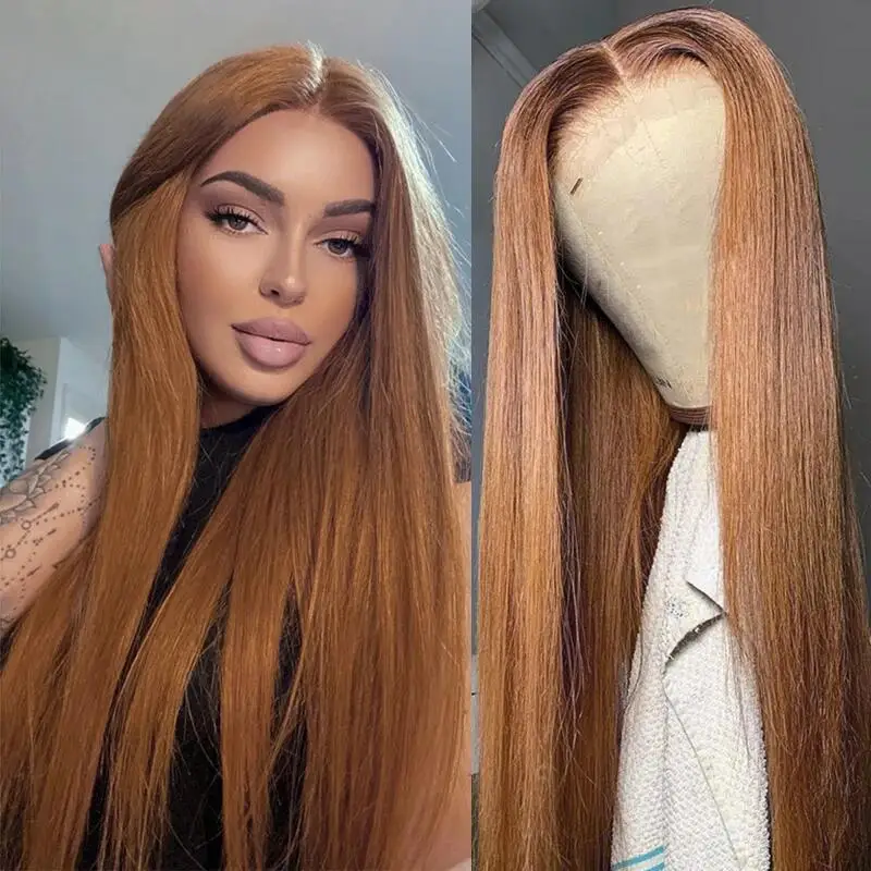 Soft 26inch 180Density Long Brown Silky Straight Lace Front Wig For Black Women Babyhair Preplucked Heat Resistant Glueless