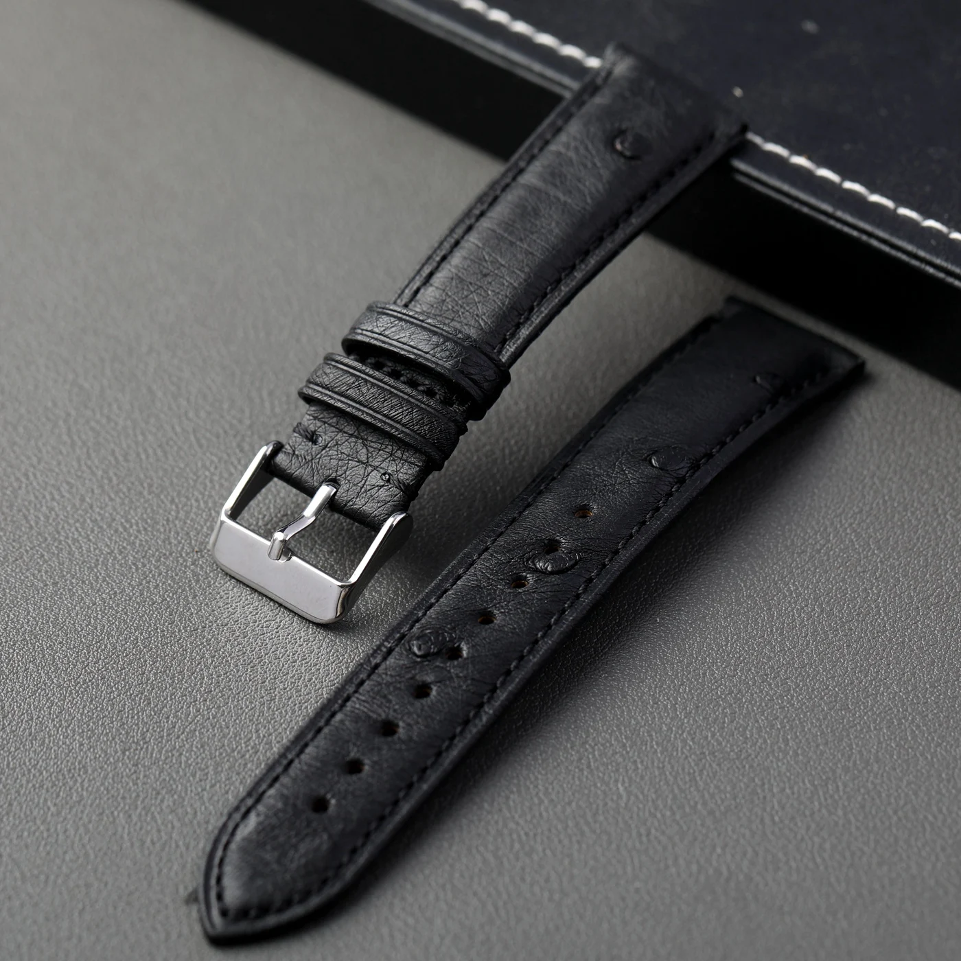 Handmade South African ostrich leather strap, 18 19 20 21 22MM black retro soft men's watch strap with genuine leather, high-end